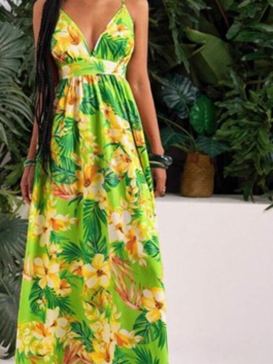 SHEIN Dresses & Skirts - Brand New Shein Floral Print A-Line Maxi, Criss-Cross Back Dress - Size Small 4